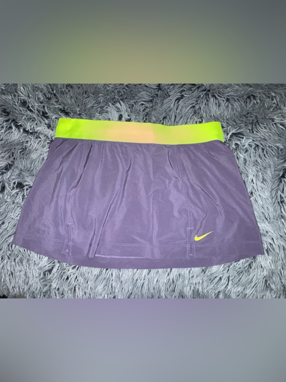 Nike Womens Dri Fit Active Mini Skirt Mauve Purple Volt Neon Green Waistband L​